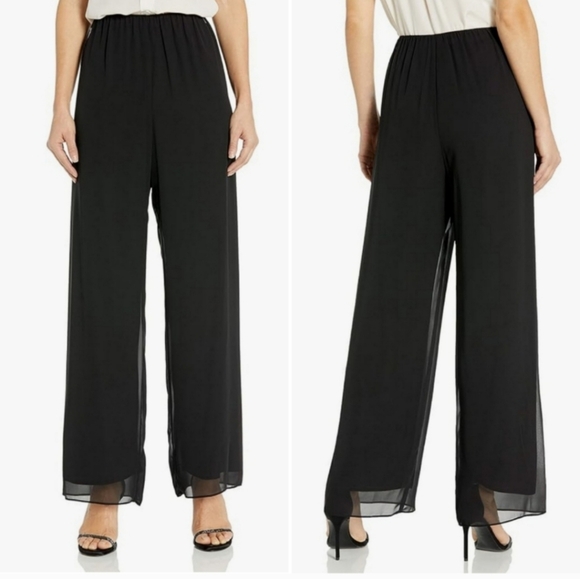 New Alex Evenings Chiffon Pants Georgette Wide Leg Overlay Mother Of The Bride - Picture 1 of 6